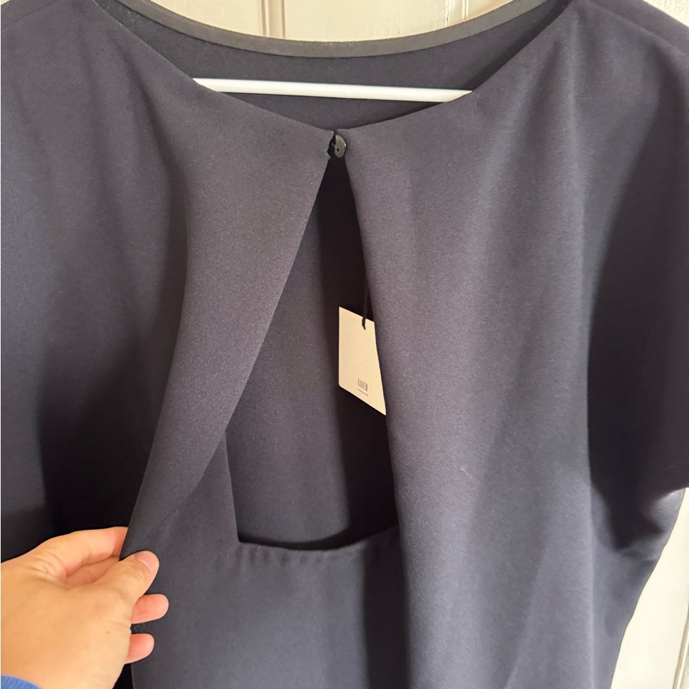 NWT Kaarem‎ triangle dolman open back dress in blue/black size small - Picture 6 of 12